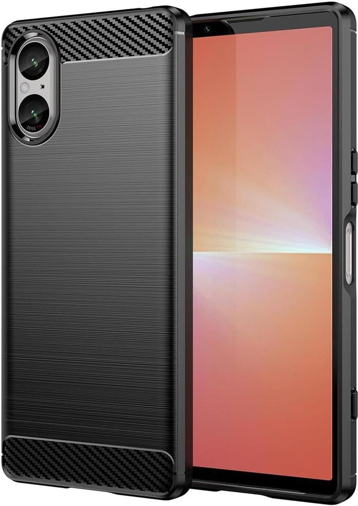 Conie Silikon Schutzhülle für Sony Xperia 5 V Tasche Case Cover Bumper TPU Carbon Look Hülle in Schwarz