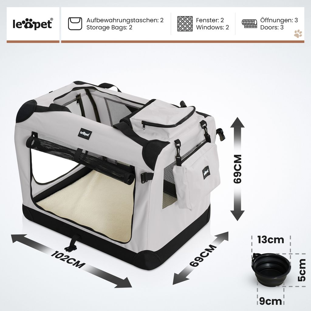 Leopet® Hundebox - Faltbar, S/M/L/XL/XXL/XXXL, Stoff, mit Produktbild