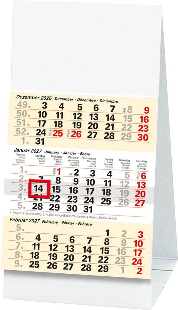 2027 BRUNNEN Calendrier de bureau trimestriel 9,7 x 19 cm Image du produit 