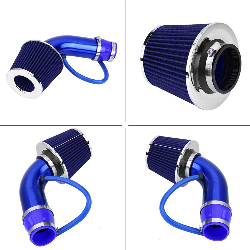 76mm 3 Zoll Universal Auto Kaltluftansaugfilter Aluminium Ansaugschlauch Rohrsatz Blau