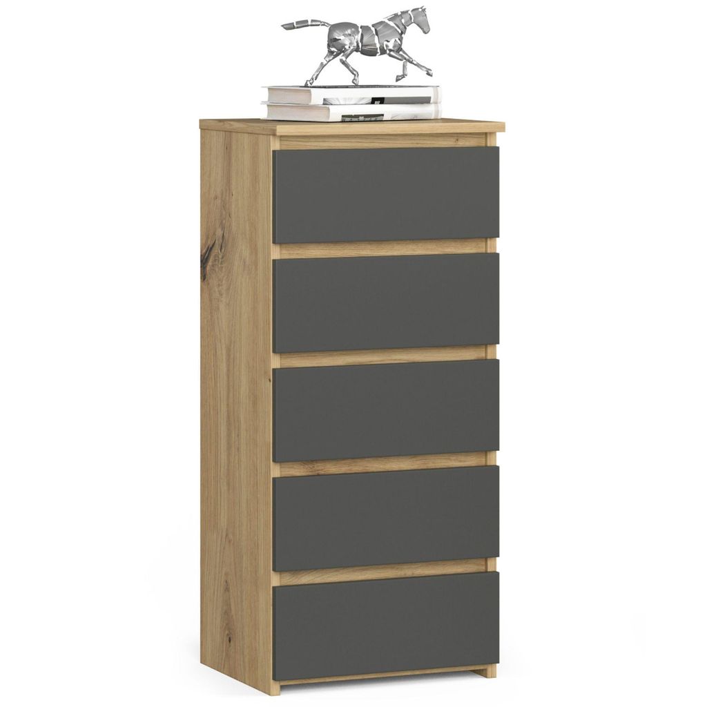 Kommode Wohnzimmer Schlafzimmer 40 cm 5 Schubladen B40 x H92 x T35 cm Artisan-Grau