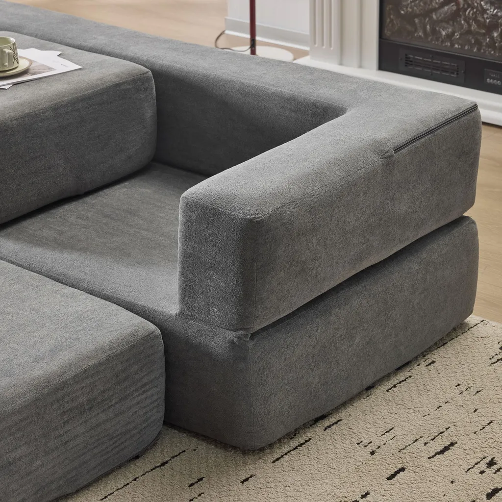 Canapé de salon modulable 201 cm gris convertible idéal petit espace - 13