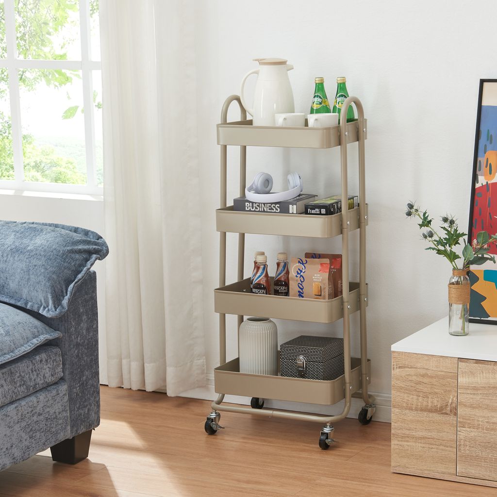 Küchenrollwagen ’Pyhäntä’ mit 4 Ablagekörben 103,5 x 46 x 35 cm Stahl Kamelfarben