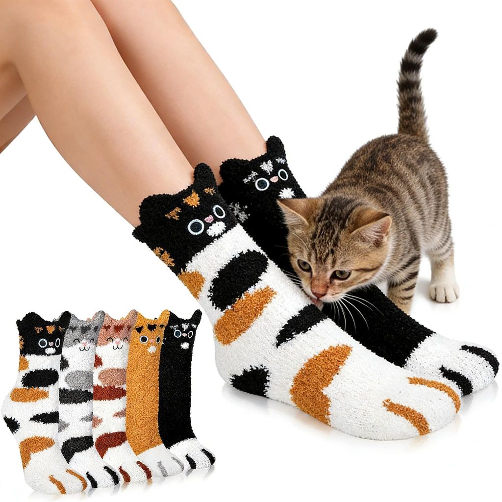 STILVORA Socken, Kuschel-Socken mit Bestickter Glückskatze, Produktbild 