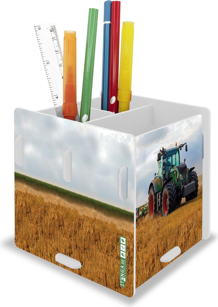 itenga Stifteköcher "Traktor auf dem Feld" steckbar aus Kunststoff