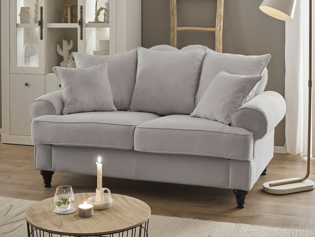 Sofa "Adelina" in hellgrau Landhaus Couch 2-Sitzer 170 cm