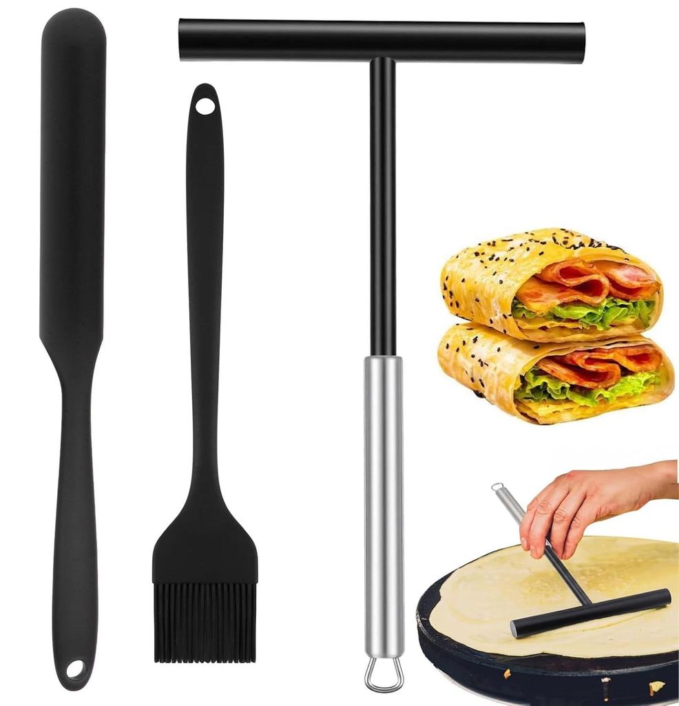 3-teiliges Crêpe-Spatel-Set, Teigverteiler für Crêpes, effizientes Backwerkzeug für Pfannkuchen und Crêpes, ideal für den privaten und profes...