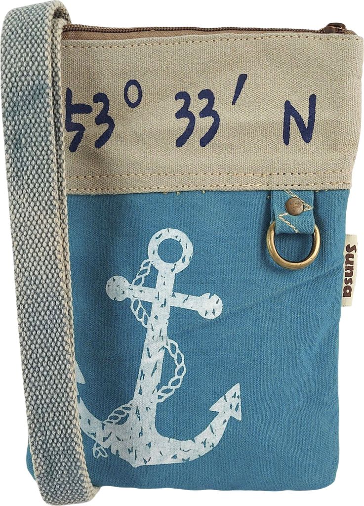 Sunsa Damen Umhängetasche. Kleine Canvas/Leinwand Tasche. Vegan Crossbody Bag Maritim Design