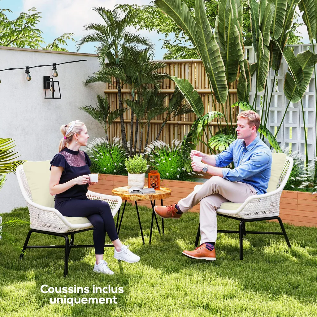Coussin dossier et assise pour fauteuil de jardin - Confortable et crème - 7