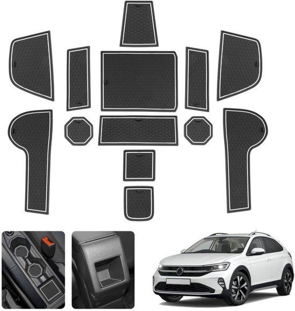 Antislip-Matten für VW Taigo/Nivus 2021-2025, Mittenkonsol, Staubabweisender Becherhalter, Autointerieur, schwarz