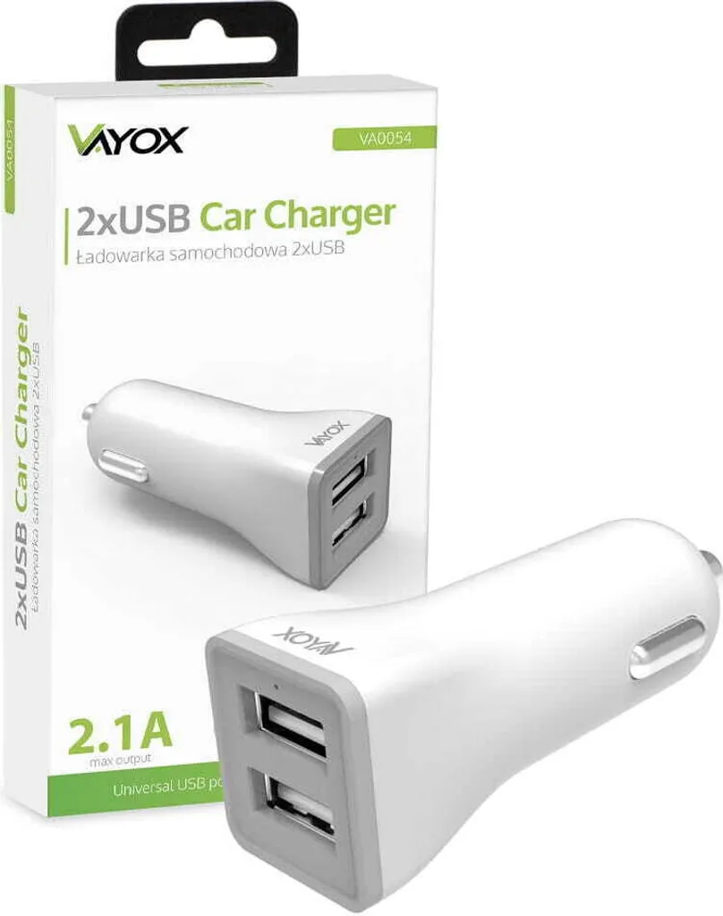 Vayox VA0054 Caricabatterie da Auto Doppio USB 2.1A per Tutta la Famiglia