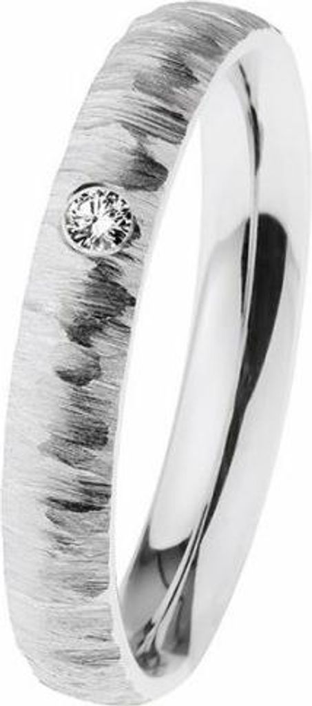 Ernstes Design Damen Trauring Edelstahl silberfarbig schmal mit Diamant