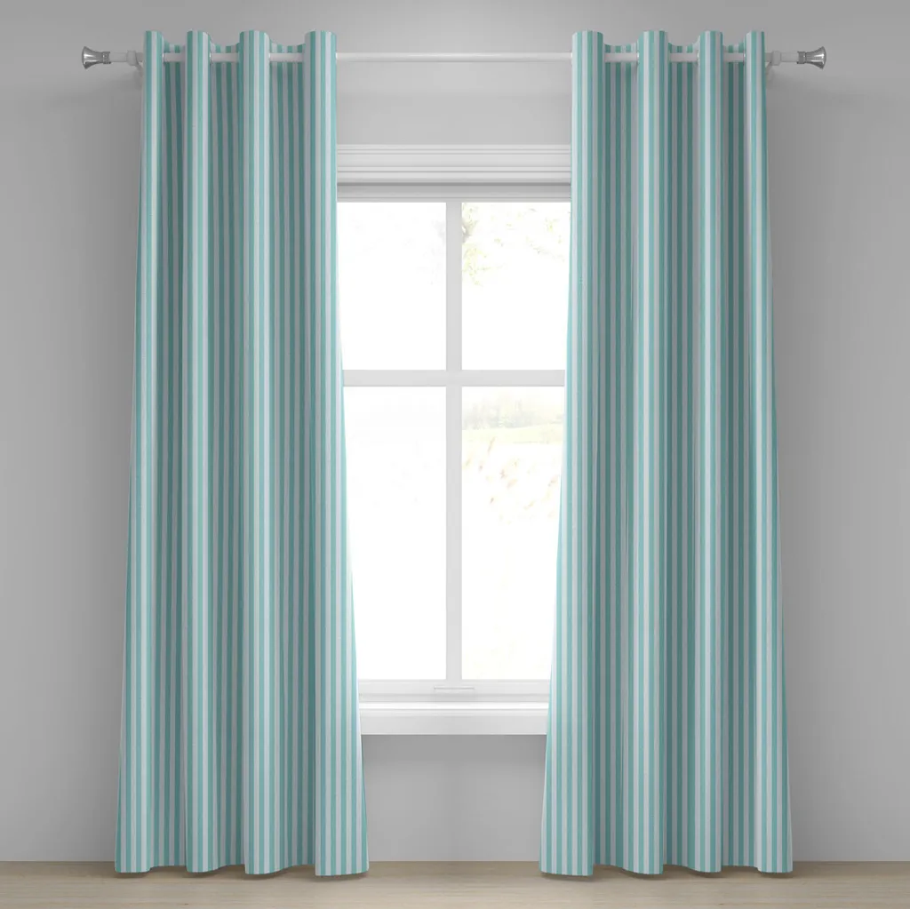 Rideaux pour chambre à motifs géométriques vert et bleu, 2 panneaux