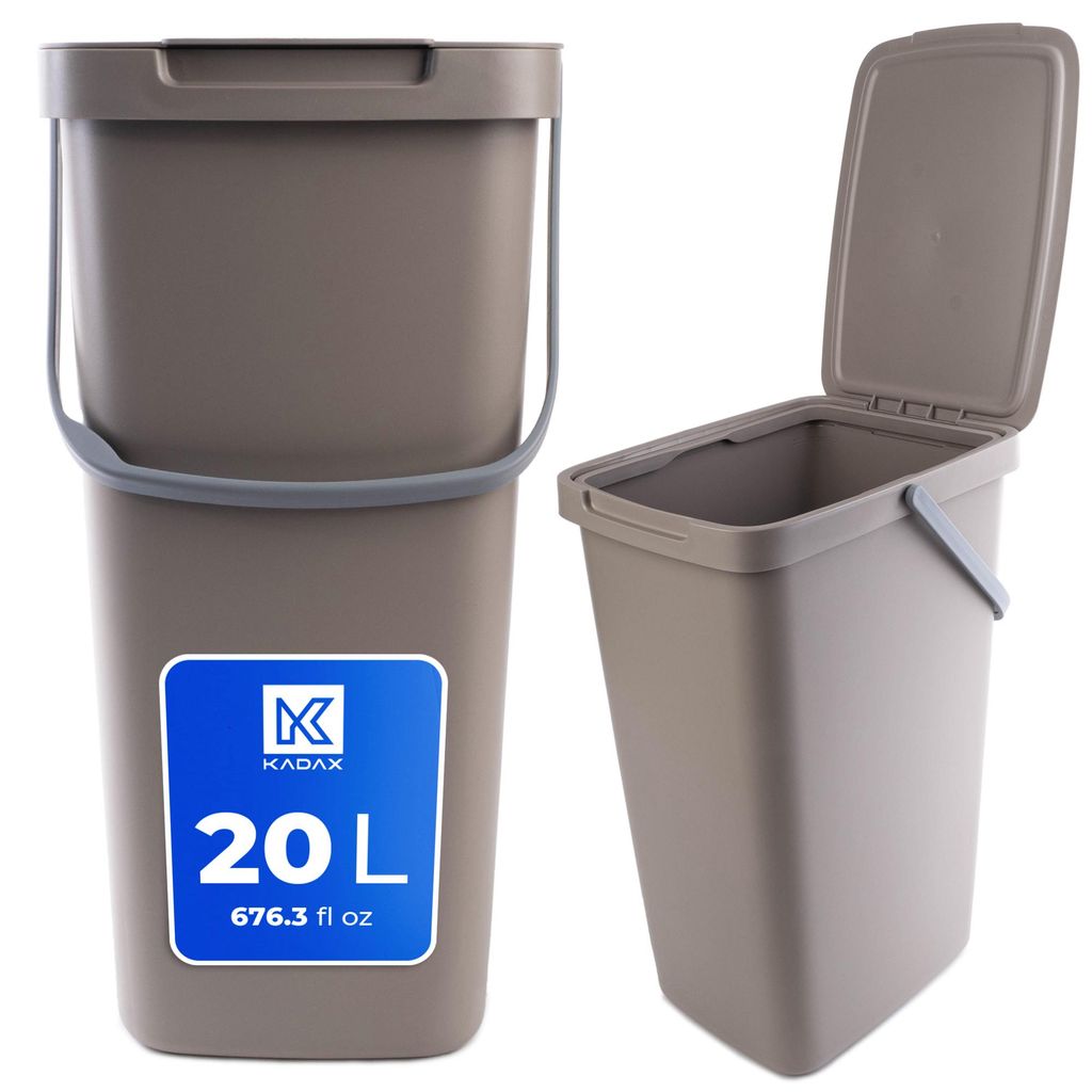 KADAX Abfallbehälter mit Deckel und Griff, Abfalleimer aus Plastik, Mülleimer für die Mülltrennung (Braun, 20L)