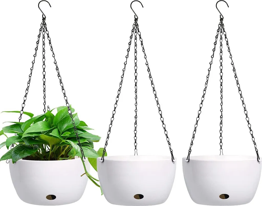 3 Pots de Fleurs Suspendus 20cm Blancs - Auto-irrigation Extérieur