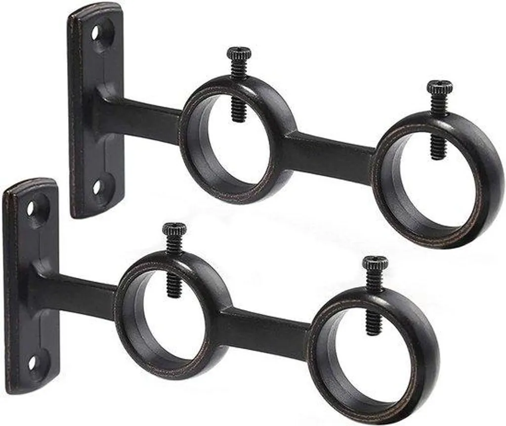 Support de tringle double en deux parties noir robuste pour rideaux