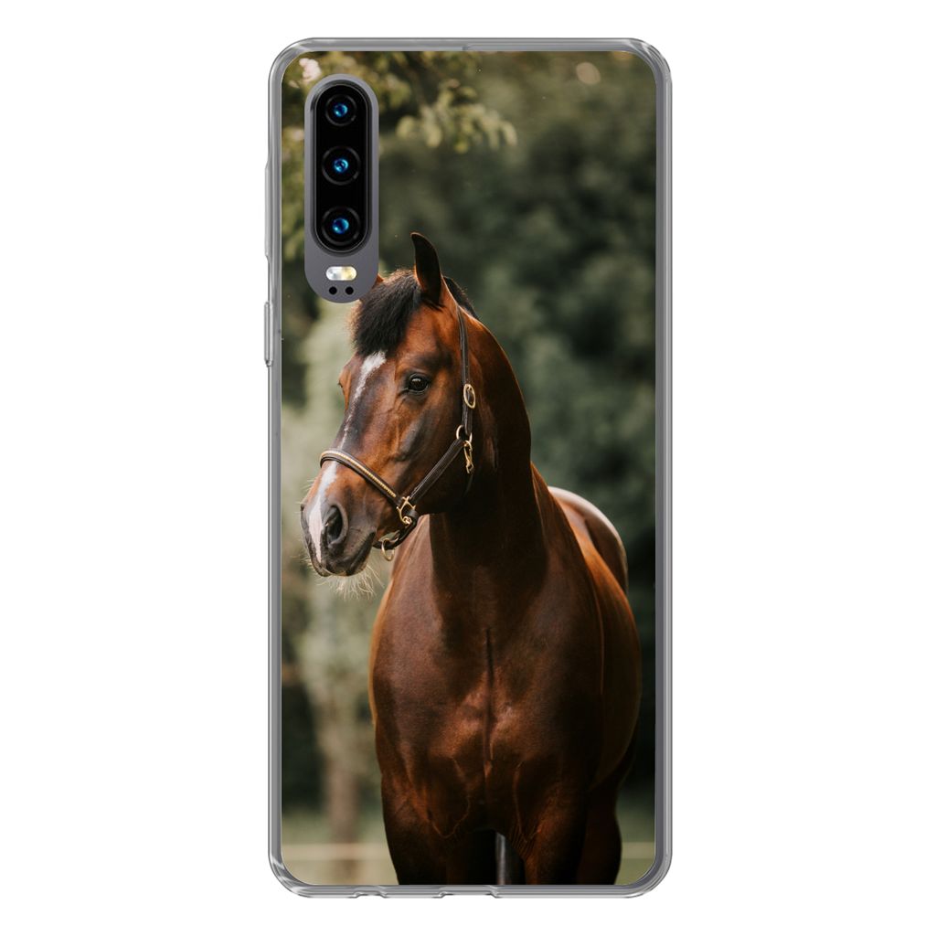 MuchoWow Handyhülle Schutzhülle Hülle für Huawei P30 Pferd - Äste - Porträt Silikon Softcase Handy Hülle - Kartenbesitzer
