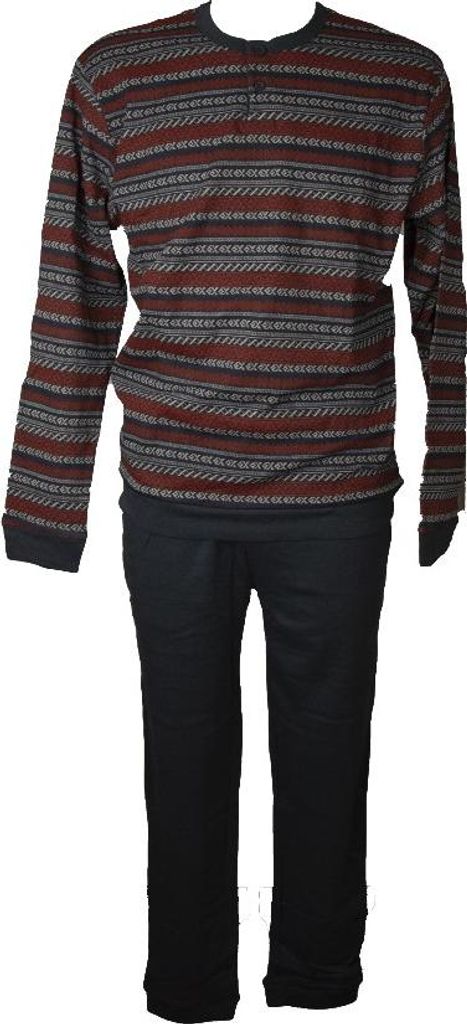 Schlafanzug für Herren RAGNO Interlock warme Winter-Baumwoll-Langarm-Hose mit Henley-Ausschnitt und Pullover mit Bündchen Artikel U523N1, Taglia ...