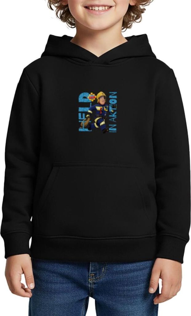 Spreadshirt Feuerwehrmann Sam Held In Aktion Cooles Design Kinder Premium Hoodie, 110/116 (4 Jahre), Schwarz