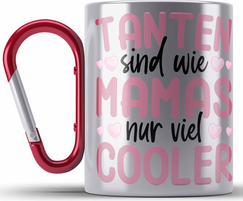 Trendation - Beste Tante Geschenk Edelstahl Tasse Karabiner Lustig Spruch Beste Tante der Welt Geschenkidee von Nichte Tanten Sind Wie Mamas Nur Vi...