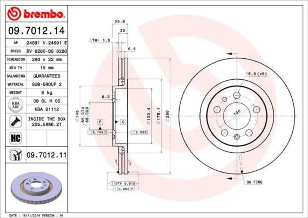 Disque de frein ventilé pour Golf 4 et Audi A3 de type origine