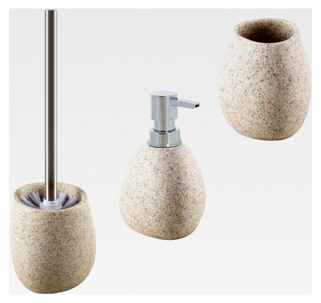 Badezimmer Zubehör Set in Sandfarbe, 3-teiliges modernes Badaccessoire-Set