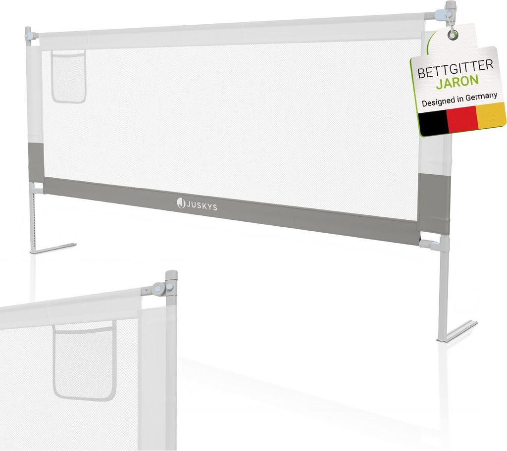 Juskys Baby Bettgitter Jaron 200 cm - höhenverstellbar & kombinierbar - Grau