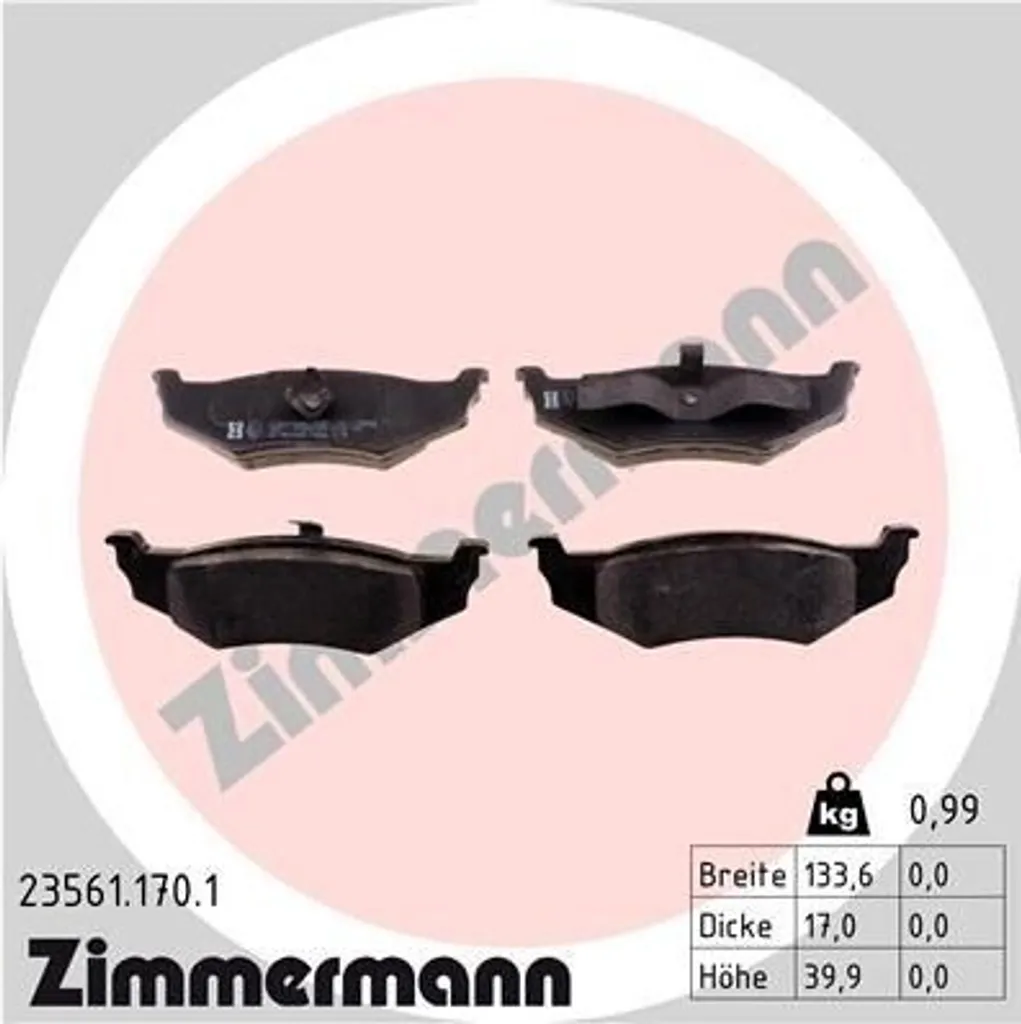 Plaquettes de frein Zimmermann 23561.170.1 pour Chrysler 300 M et Neon