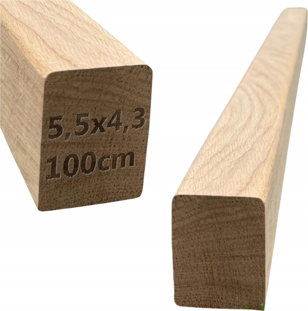 Two wooden beams are shown, one with dimensions etched into it.