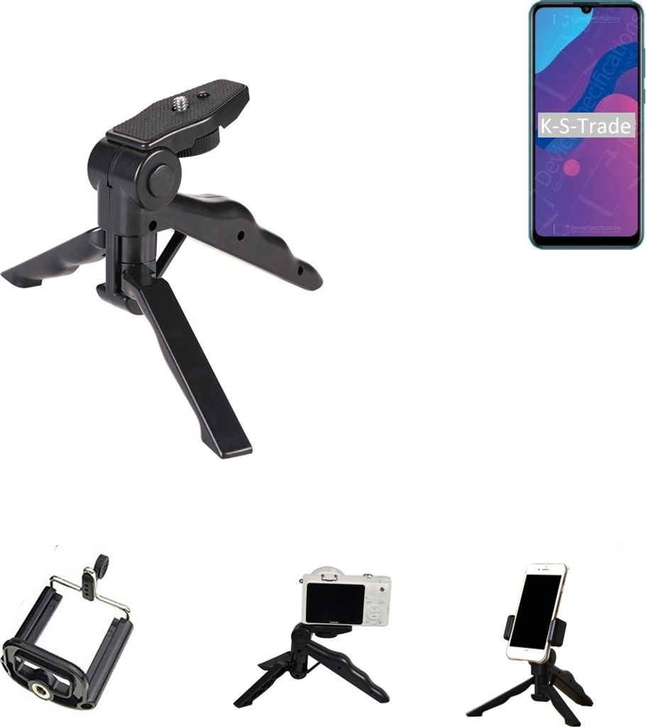 K-S-Trade Stativ Tisch-Ständer Dreibein Handy-Stativ Ständer kompatibel mit Huawei Honor 9A Mini-Stativ Smartphone Tripod Handy-Stativ aus Plastik