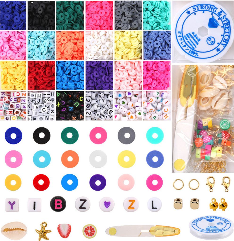 INF 4105 Stück Tonperlen in 18 Farben zur Herstellung von Armbändern und Schmuck. Mehrfarbig