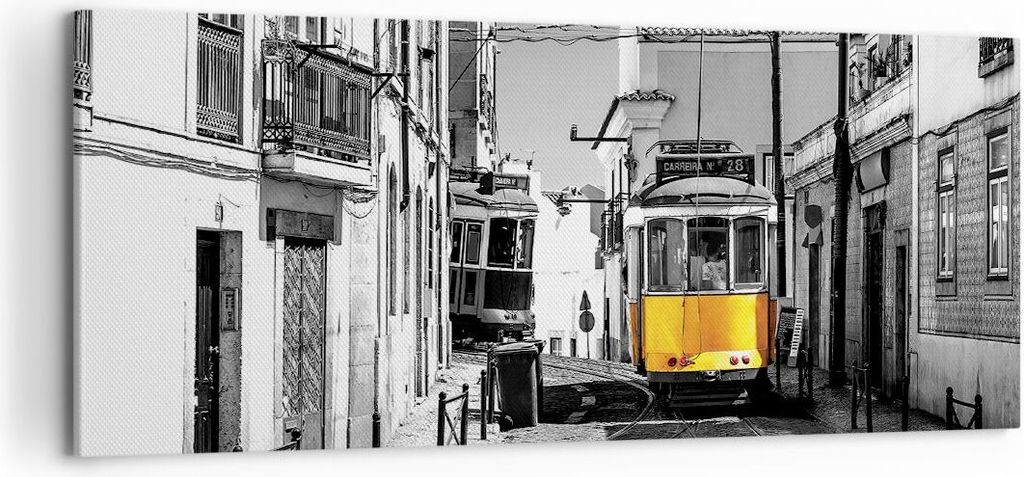 Bild auf Leinwand - Leinwandbild - Einteilig - Straßenbahn Portugal Lissabon - 100x40cm - Wand Bild - Wanddeko - Wandbilder - Leinwanddruck - Bild...