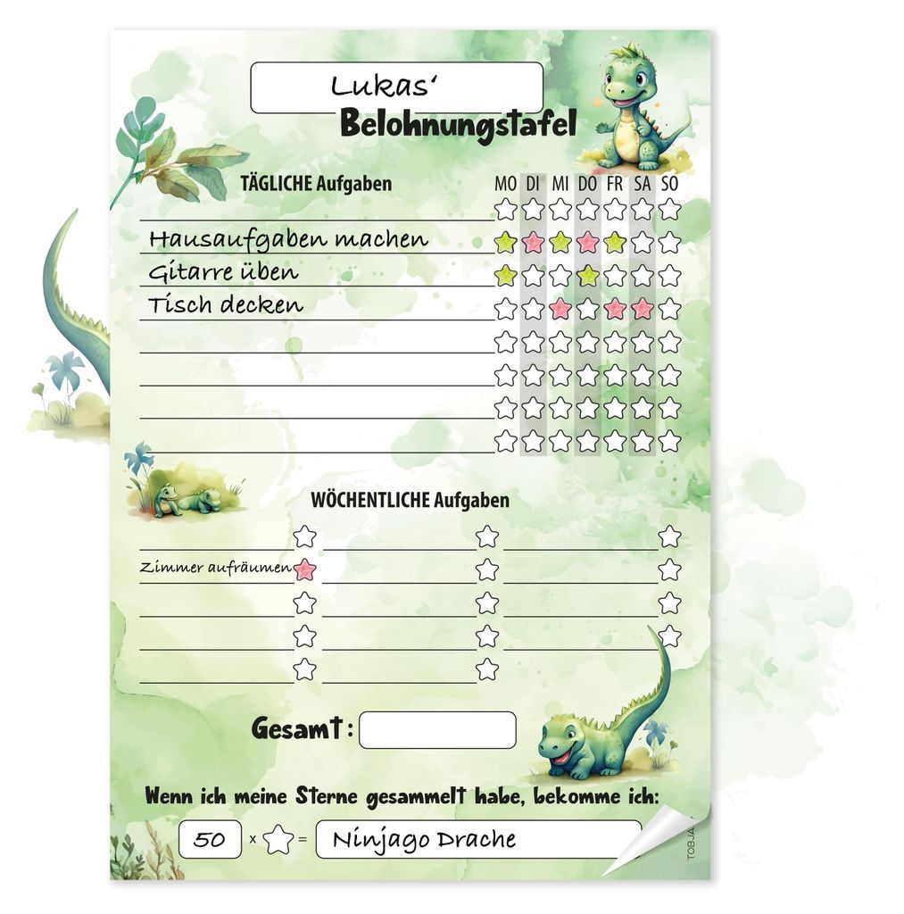 Belohnungstafel Kinder A4 Block Dino - Motiviert Kinder Produktbild 
