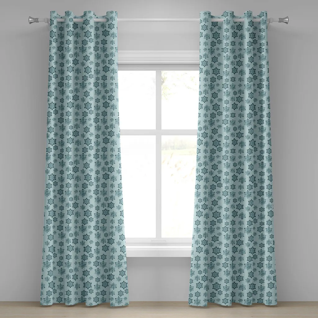 Rideaux décoratifs de Noël motif neige bleu sarcelle et gris 2 panneaux