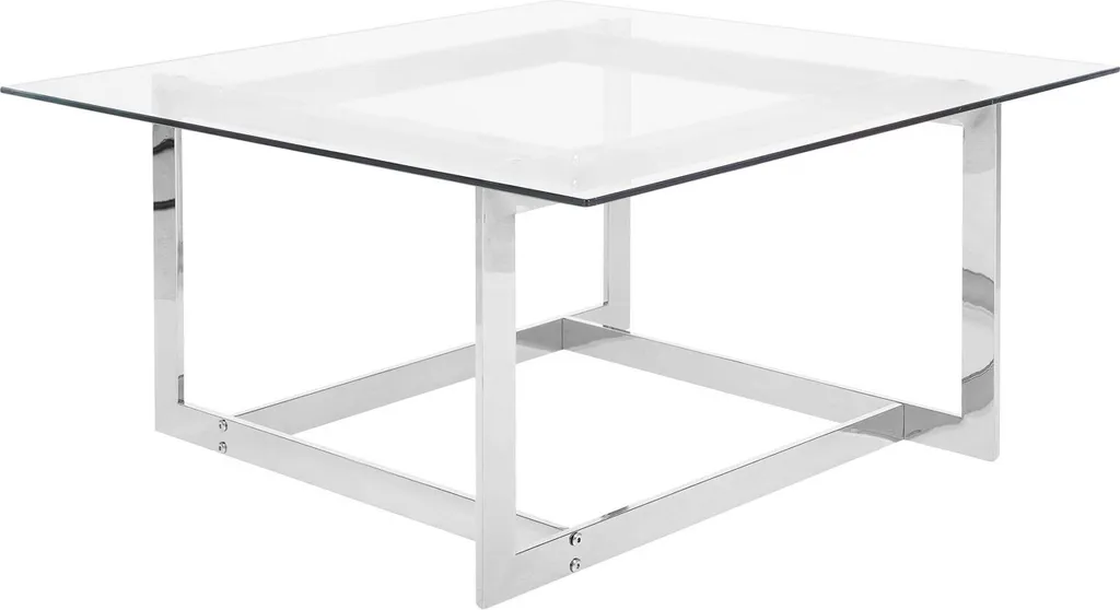 Table Basse BELIANI Plateau Carré en Verre et Métal Argenté Glamour