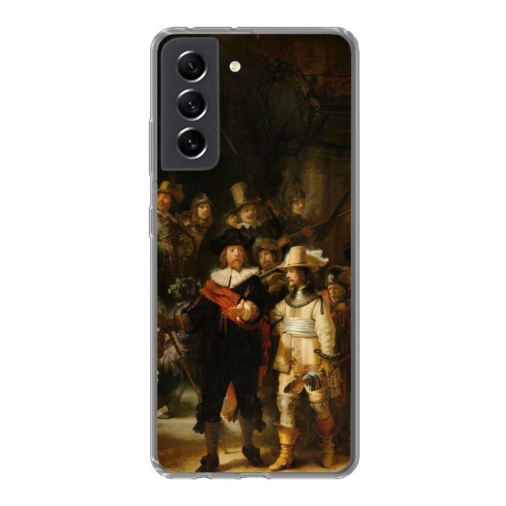 MuchoWow Handyhülle Schutzhülle Hülle für Samsung Galaxy S21 FE Die Nachtwache - Gemälde von Rembrandt van Rijn Silikon Softcase Handy Hüll...