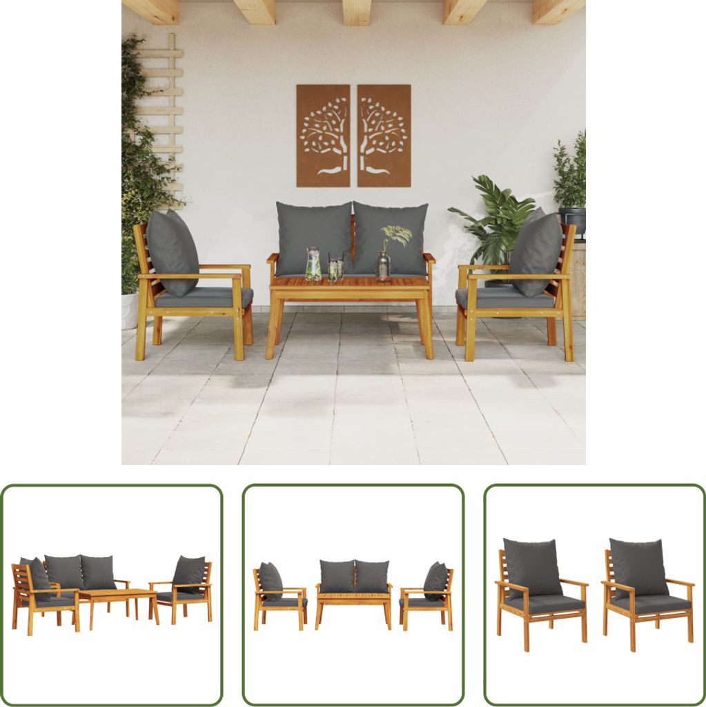 The Living Store 4-tlg. Garten-Lounge-Set mit Kissen Massivholz Akazie