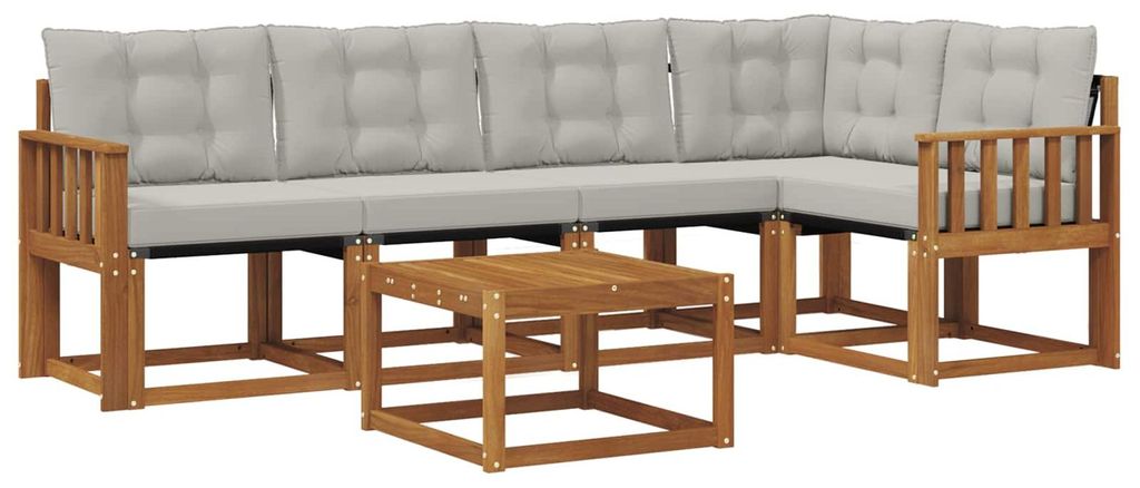 vidaXL Outdoor-Sofagarnitur mit Kissen 6 pcs Natürlich und Hellgrau