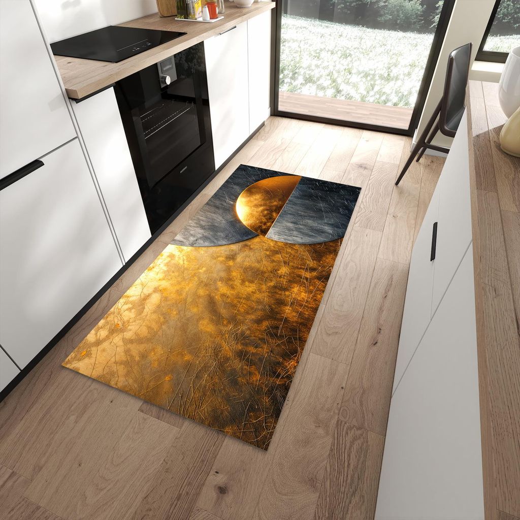 Küchenteppich 90x180cm rutschfest & abwischbar PVC Läufer - Kreise von Abstrakte