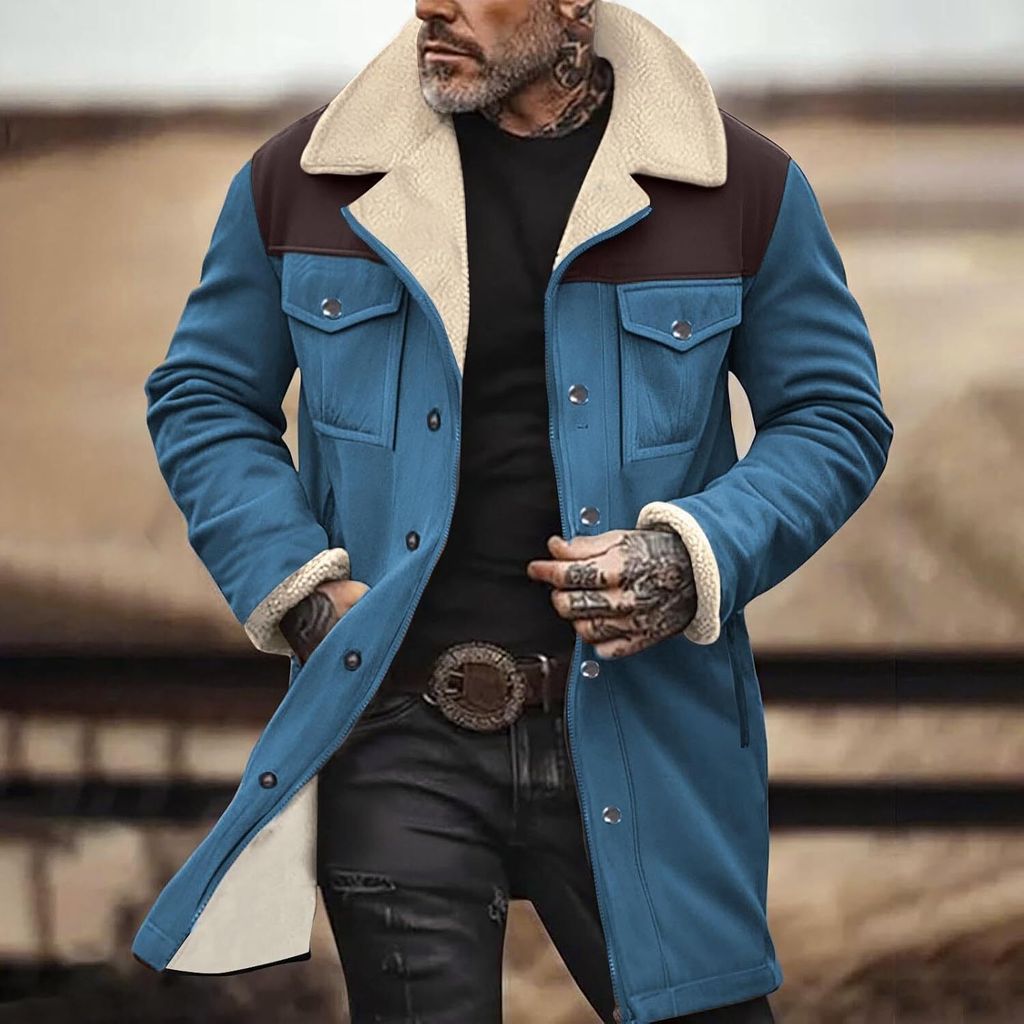Produktbild von Wintermantel Herren Lang Herren Wintermantel Lang - Schwarzer Trenchcoat Aus Wolle Mit Stehkragen S-5XL Trenchcoat Herren