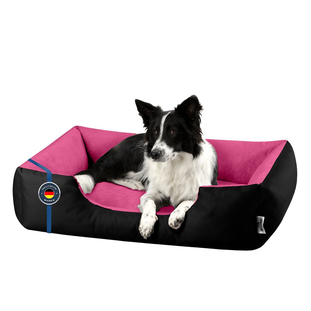 BedDog Hundebett LUPI waschbar,(XL) ca. 100x85x23cm,BLACK-PASSION (schwarz/pink)