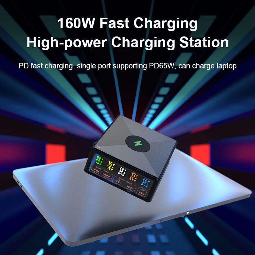 160W 5-Port USB PD Ladestation Dual USB-A QC3.0 + Dual Produktbild 7