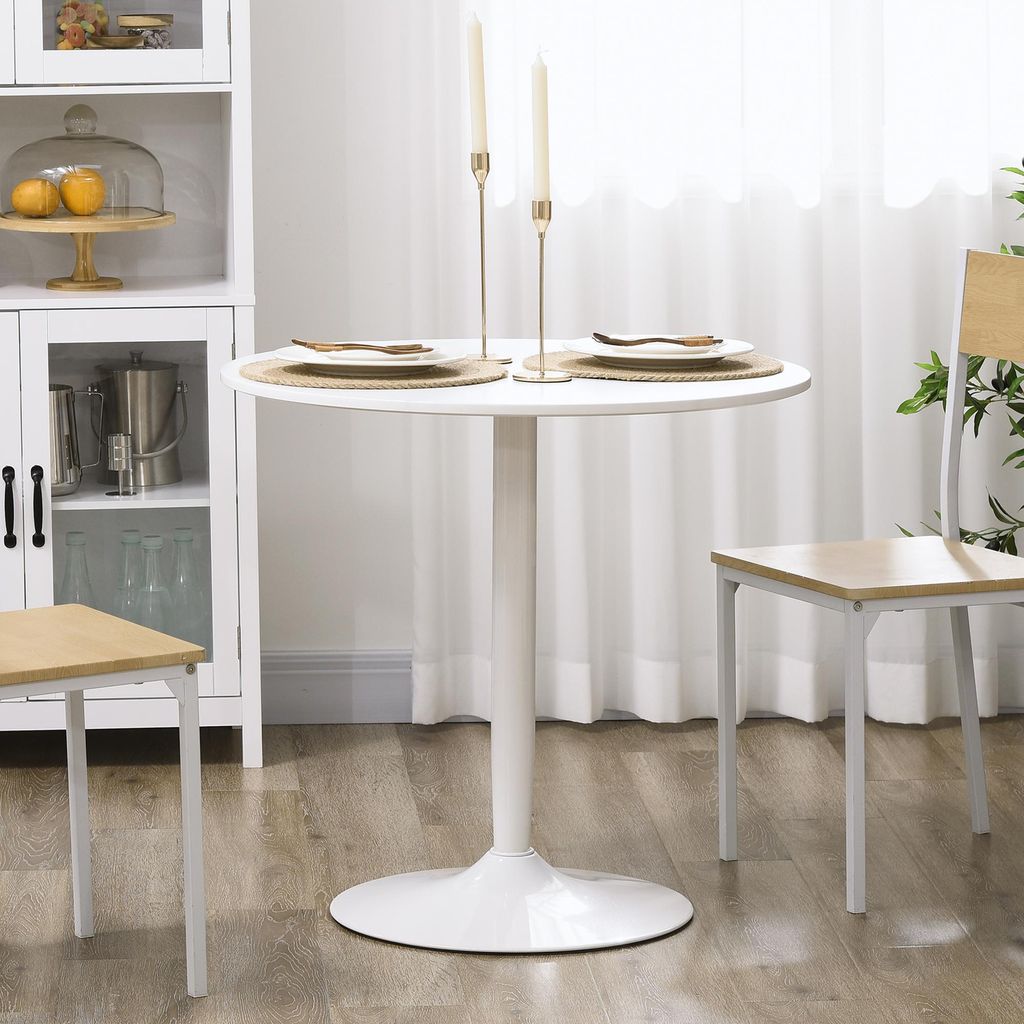 Esstisch rund MDF Stahlgestell, kleiner Küchentisch 2 Personen, runder Tisch rutschfest, Weiß | Ø80 x 75 cm | 10,5 kg