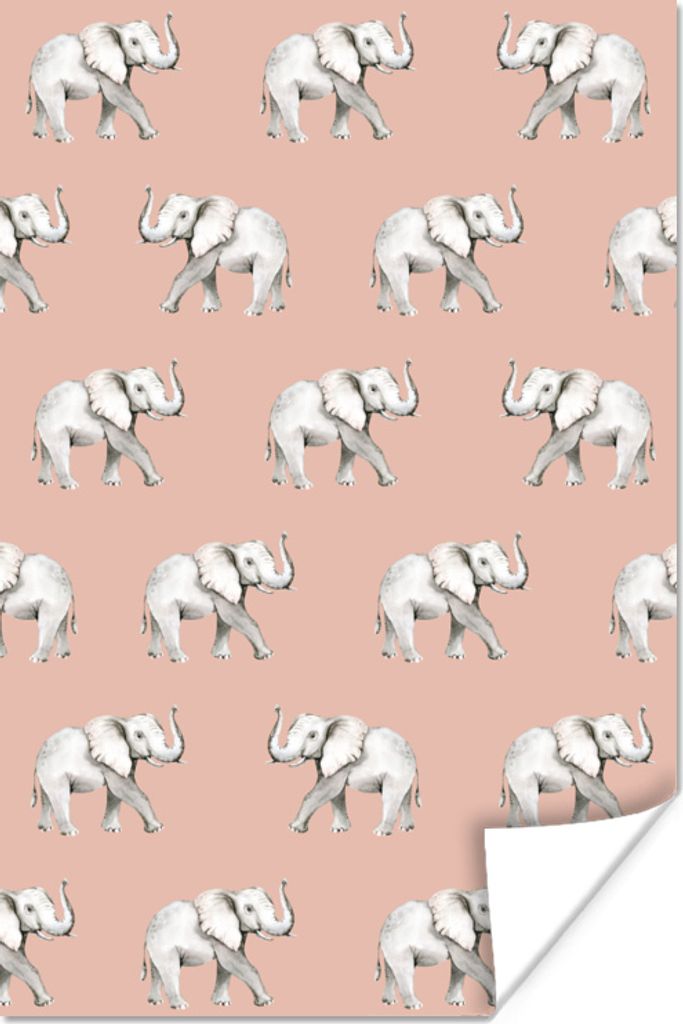 MuchoWow Poster Elefant - Pastell - Muster 40x60 cm - Plakate für die Wand - Poster Babyzimmer