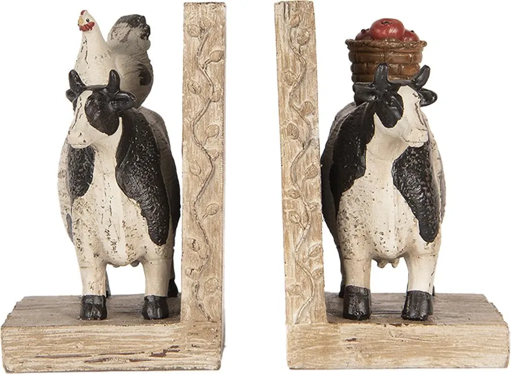 Serre-livres Vache pour Étagère de Cuisine ou Salon Style Campagne 2p