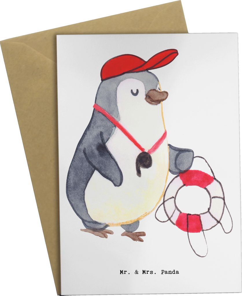 Mr. & Mrs. Panda Grußkarte Bademeister Herz - Weiß - Geschenk, Schwimmbad, einladungskarten, Freibad, Schwimmmeister, hochzeitskarten, weihnachts...