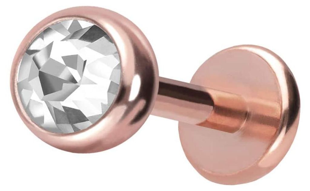 Ohrpiercing, Nasenpiercing Titan Labret mit Push Fit KRISTALL RoséGold Stablänge: 6mm + Stabstärke: 1mm + Kugelgröße: 4mm