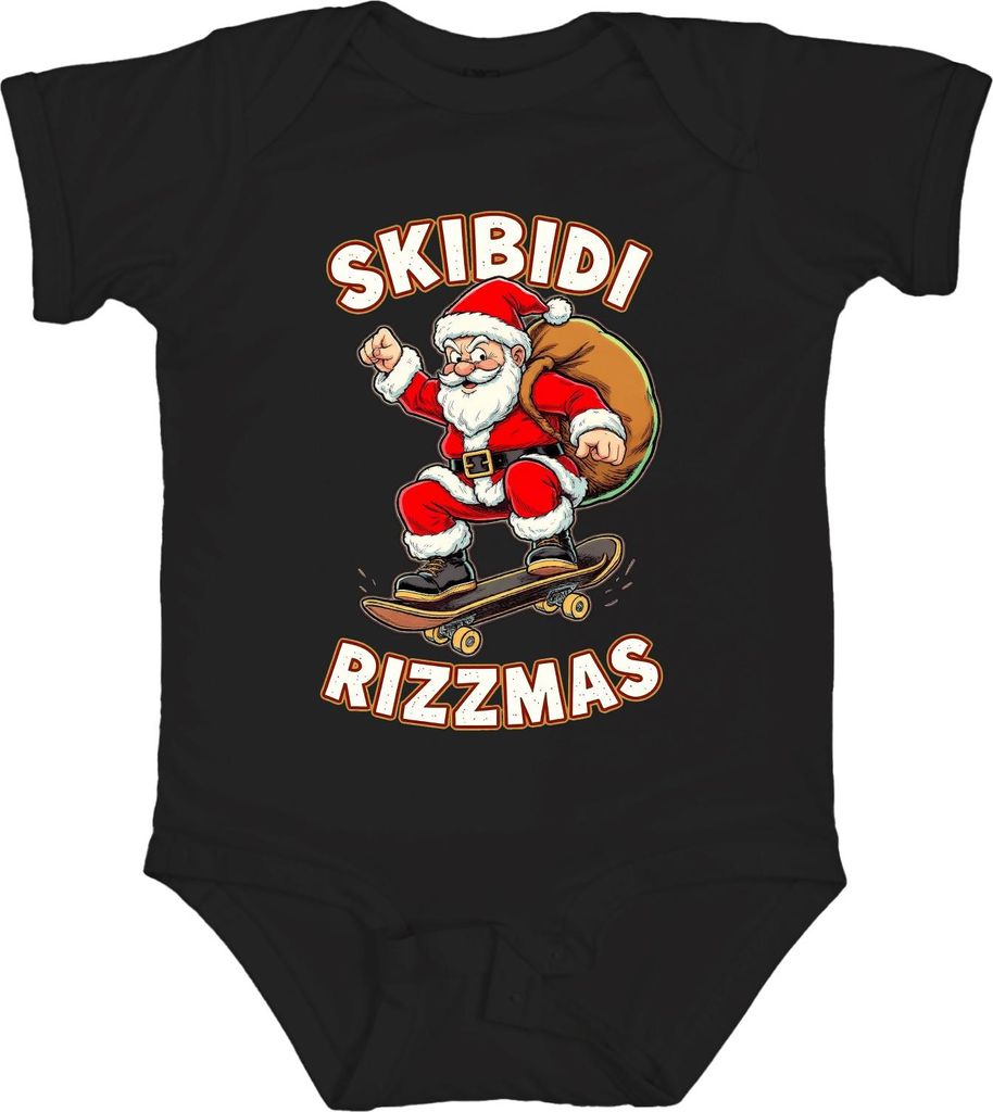 SKIBIDI RIZZMAS Weihnachtsmann Skateboard Weihnachten Skater Unisex Baby Body, Schwarz, 18/24