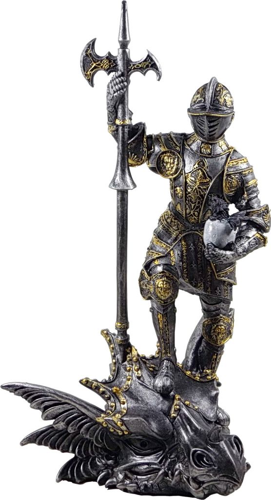 Ritter Kreuzritter Rüstung Lanze Deko Gothic Figur Skulptur Drachen Kopf Töter