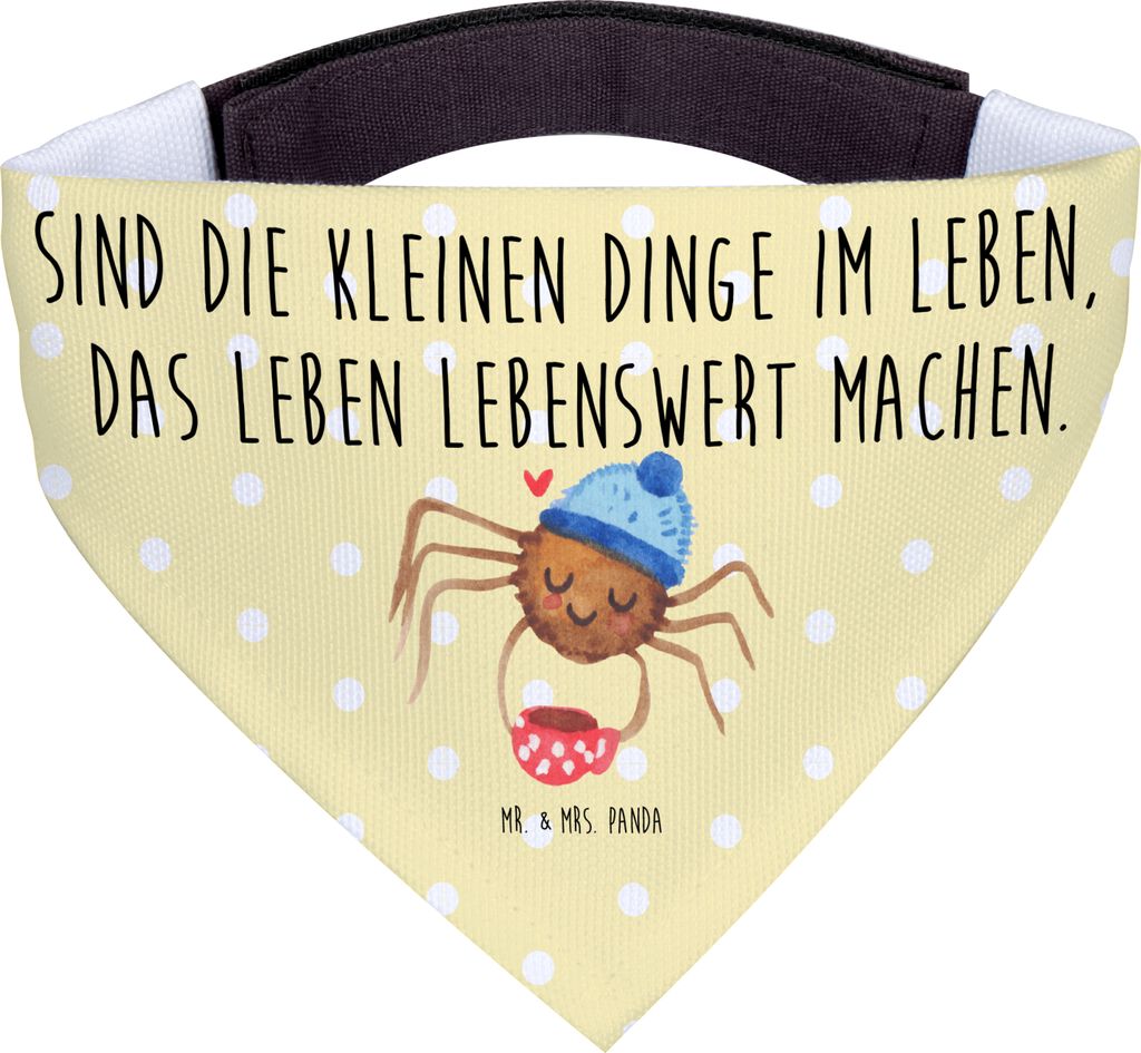 Mr. & Mrs. Panda Bandana Spinne Agathe Kaffee - Gelb Pastell - Geschenk, Hunde Hals Tuch, Weiser Spruch, Morgenmuffel, Hundehalstuch, Morgen, Dreie...